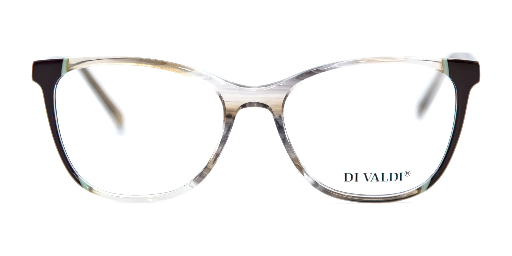 Di Valdi DVO8195 Eyeglasses | Size 53 feature square rims, black-tipped acetate temples, and the "DI VALDI" logo on the right lens. Di Valdi DVO8195 Eyeglasses | Size 53 feature square rims, black-tipped acetate temples, and the "DI VALDI" logo on the right lens.