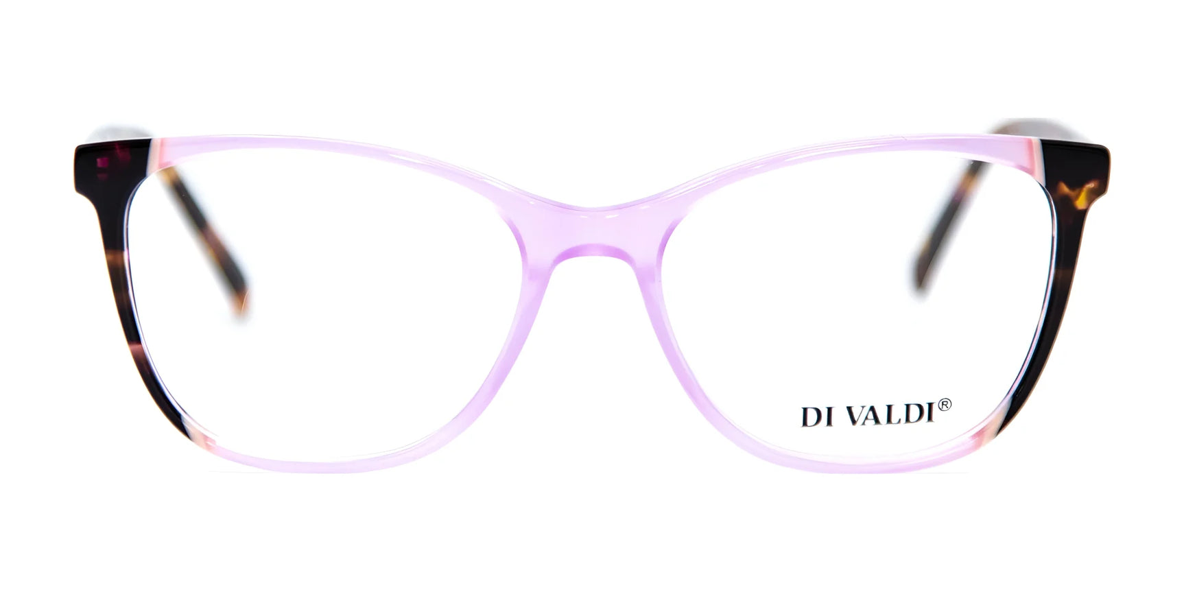 Di Valdi DVO8195 Eyeglasses | Size 53 feature square rims, clear lenses marked "DI VALDI" on the right, and sleek acetate temples. Displayed against a white background. Brand: Di Valdi. Di Valdi DVO8195 Eyeglasses | Size 53 feature square rims, clear lenses marked "DI VALDI" on the right, and sleek acetate temples. Displayed against a white background. Brand: Di Valdi.