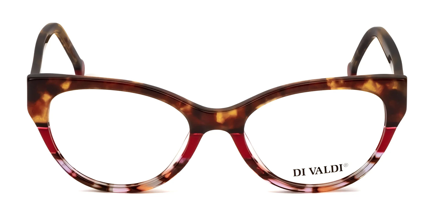 Di Valdi DVO8213 Eyeglasses (Size 53) in cat eye tortoiseshell, featuring the "DI VALDI" logo on the right lens. Prescription-ready for your convenience. Shown on a white background. Di Valdi DVO8213 Eyeglasses (Size 53) in cat eye tortoiseshell, featuring the "DI VALDI" logo on the right lens. Prescription-ready for your convenience. Shown on a white background.