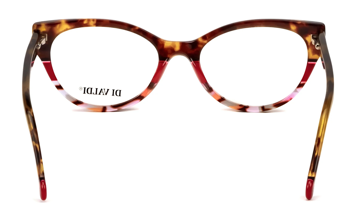 Elevate your style with Di Valdi DVO8213 Eyeglasses—tortoiseshell cat eye frames with bold red accents on the lower rims and arms. Prescription ready for everyday clarity. Size 53. Elevate your style with Di Valdi DVO8213 Eyeglasses—tortoiseshell cat eye frames with bold red accents on the lower rims and arms. Prescription ready for everyday clarity. Size 53.