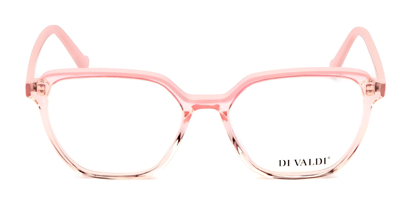 Brighten your look with Di Valdi DVO8218 Eyeglasses in pink, featuring cat-eye frames, clear lower rims, and the "DI VALDI" logo on the right lens. Prescription ready and perfect for everyday style. Size 53. Brighten your look with Di Valdi DVO8218 Eyeglasses in pink, featuring cat-eye frames, clear lower rims, and the "DI VALDI" logo on the right lens. Prescription ready and perfect for everyday style. Size 53.