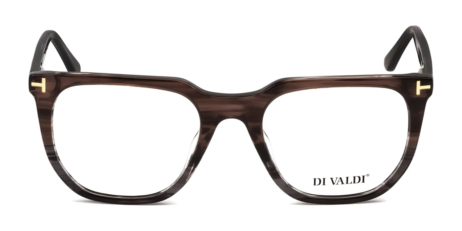 Di Valdi DVO8227 Eyeglasses | Size 53: Brown rectangular frames with thick rims and "DI VALDI" branding on the right lens. Prescription ready for daily wear. Di Valdi DVO8227 Eyeglasses | Size 53: Brown rectangular frames with thick rims and "DI VALDI" branding on the right lens. Prescription ready for daily wear.
