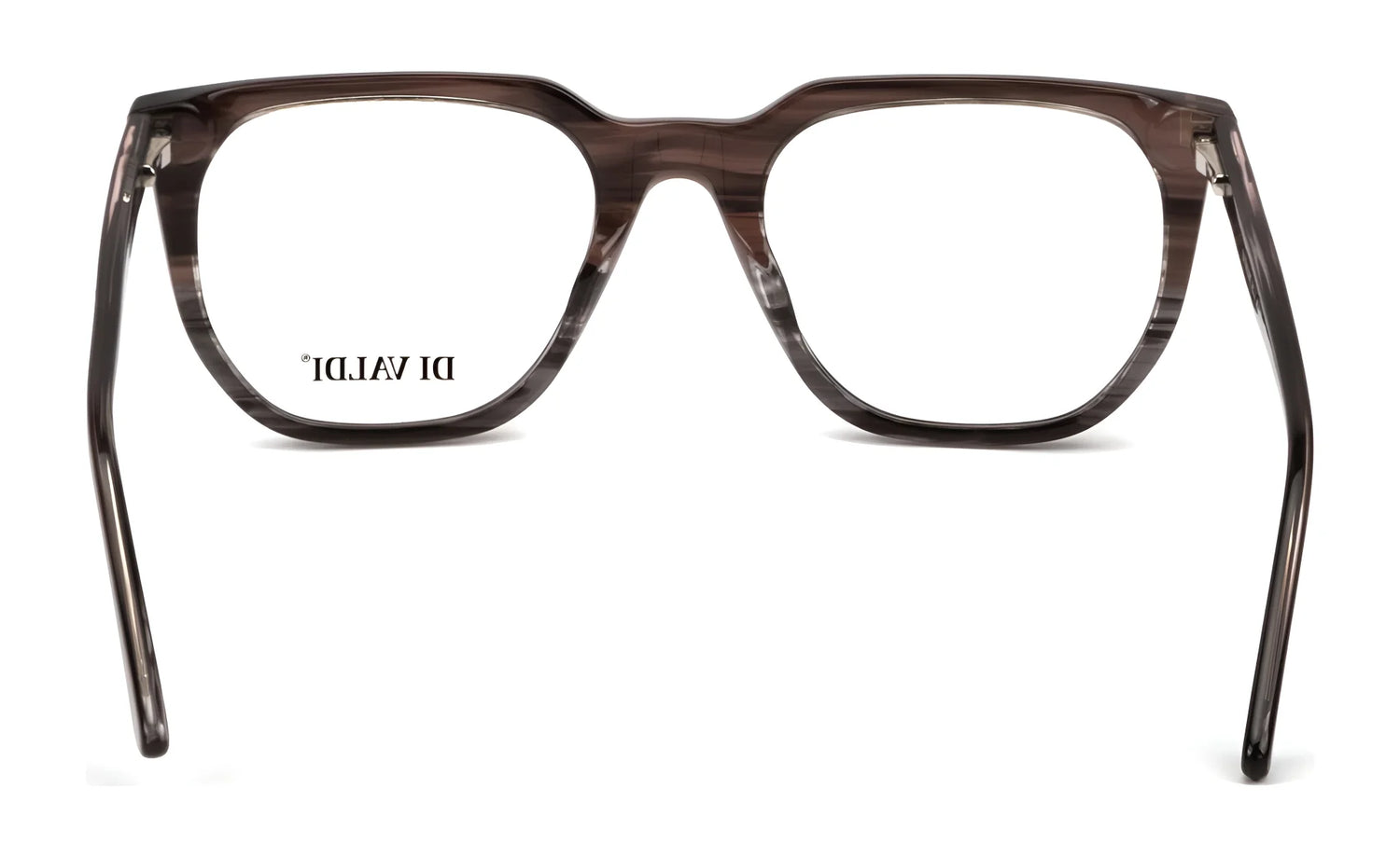 Di Valdi DVO8227 Eyeglasses in brown rectangular shape, size 53, seen from the front with "DI VALDI" text on the left lens. Prescription ready. Di Valdi DVO8227 Eyeglasses in brown rectangular shape, size 53, seen from the front with "DI VALDI" text on the left lens. Prescription ready.