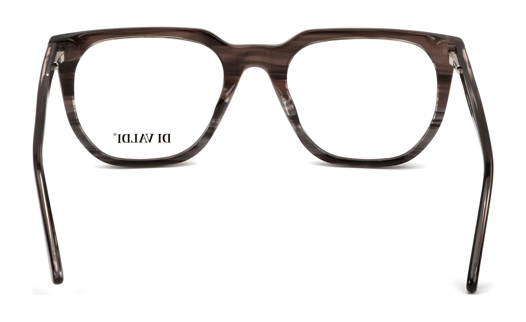 Di Valdi DVO8227 Eyeglasses in brown rectangular shape, size 53, seen from the front with "DI VALDI" text on the left lens. Prescription ready. Di Valdi DVO8227 Eyeglasses in brown rectangular shape, size 53, seen from the front with "DI VALDI" text on the left lens. Prescription ready.