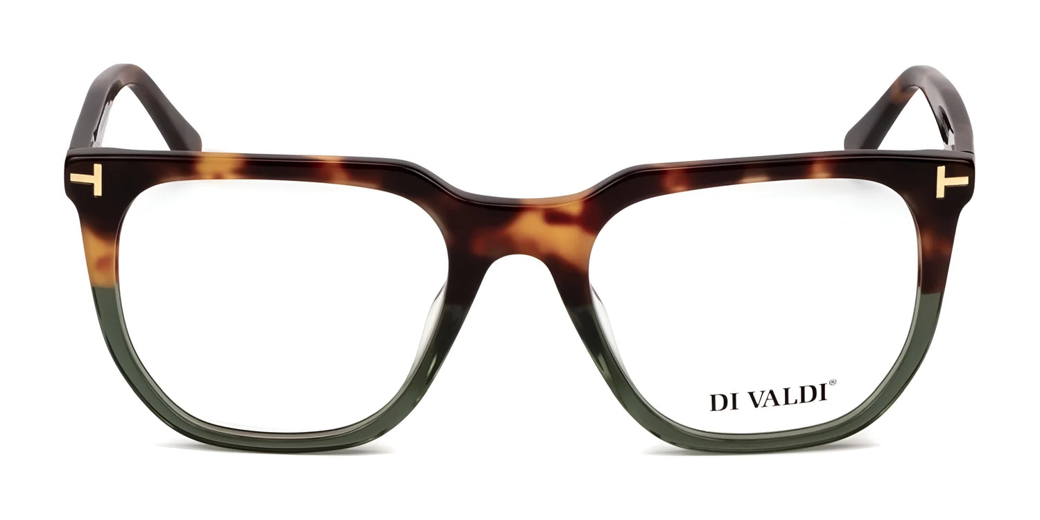 Di Valdi DVO8227 Eyeglasses in size 53 feature tortoiseshell cat eye frames with green accents and the Di Valdi logo on the right lens. These prescription-ready glasses combine style and function. Di Valdi DVO8227 Eyeglasses in size 53 feature tortoiseshell cat eye frames with green accents and the Di Valdi logo on the right lens. These prescription-ready glasses combine style and function.