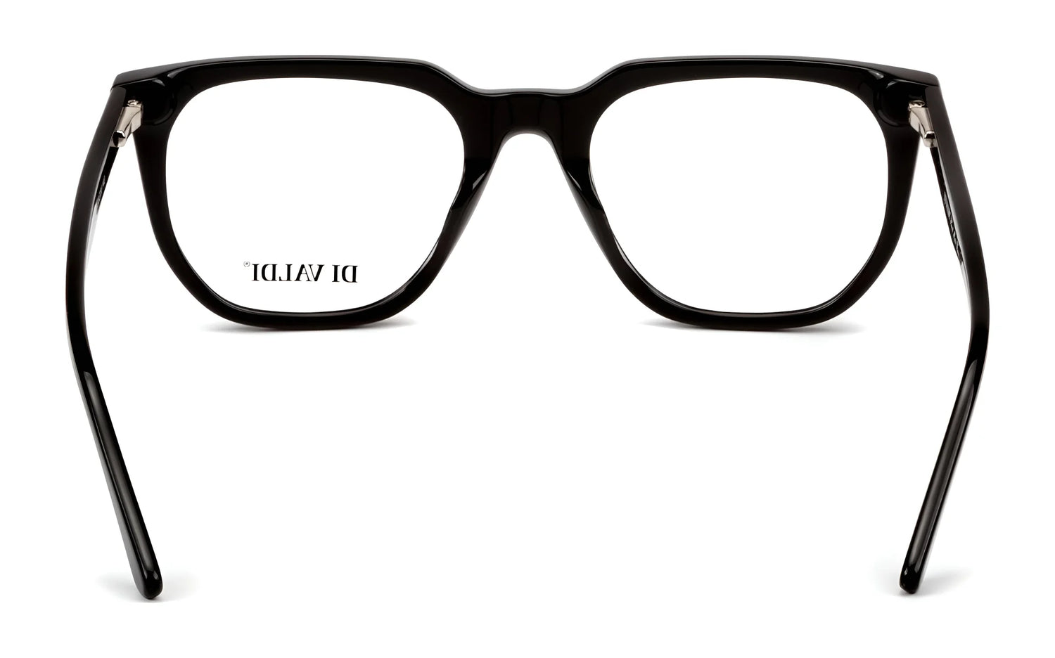 Sleek black rectangular Di Valdi DVO8227 Eyeglasses | Size 53 viewed from the back, featuring "DI VALDI" on one lens. These prescription-ready frames blend style with daily functionality. Sleek black rectangular Di Valdi DVO8227 Eyeglasses | Size 53 viewed from the back, featuring "DI VALDI" on one lens. These prescription-ready frames blend style with daily functionality.