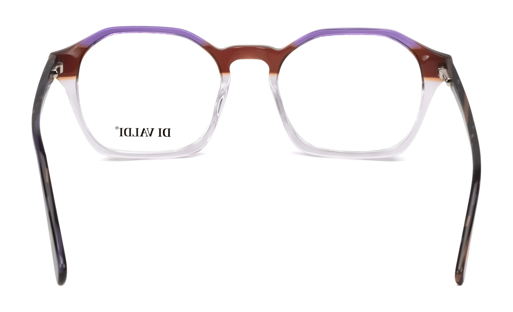 The Di Valdi DVO8230 Eyeglasses | Size 53 feature an octagonal shape with a gradient brown-to-clear front and the Di Valdi logo for added sophistication. The Di Valdi DVO8230 Eyeglasses | Size 53 feature an octagonal shape with a gradient brown-to-clear front and the Di Valdi logo for added sophistication.