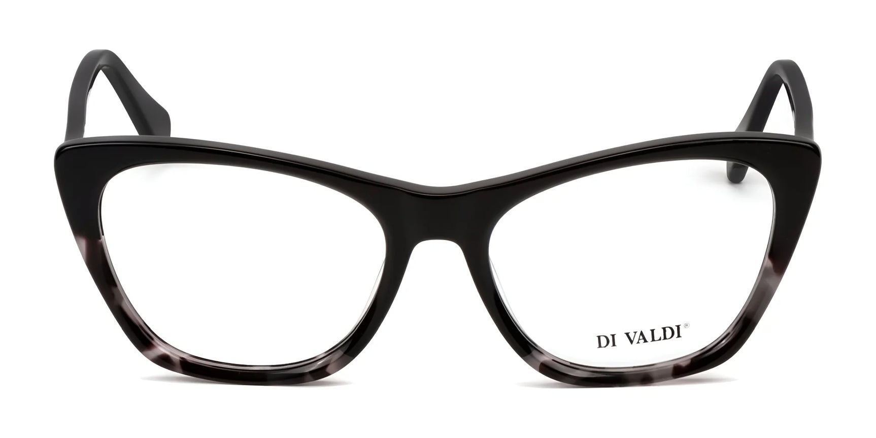 Di Valdi DVO8231 Eyeglasses feature black cat-eye frames with clear lenses and subtle marbled detail on the lower rims—a stylish choice for women's prescription glasses. Di Valdi DVO8231 Eyeglasses feature black cat-eye frames with clear lenses and subtle marbled detail on the lower rims—a stylish choice for women's prescription glasses.