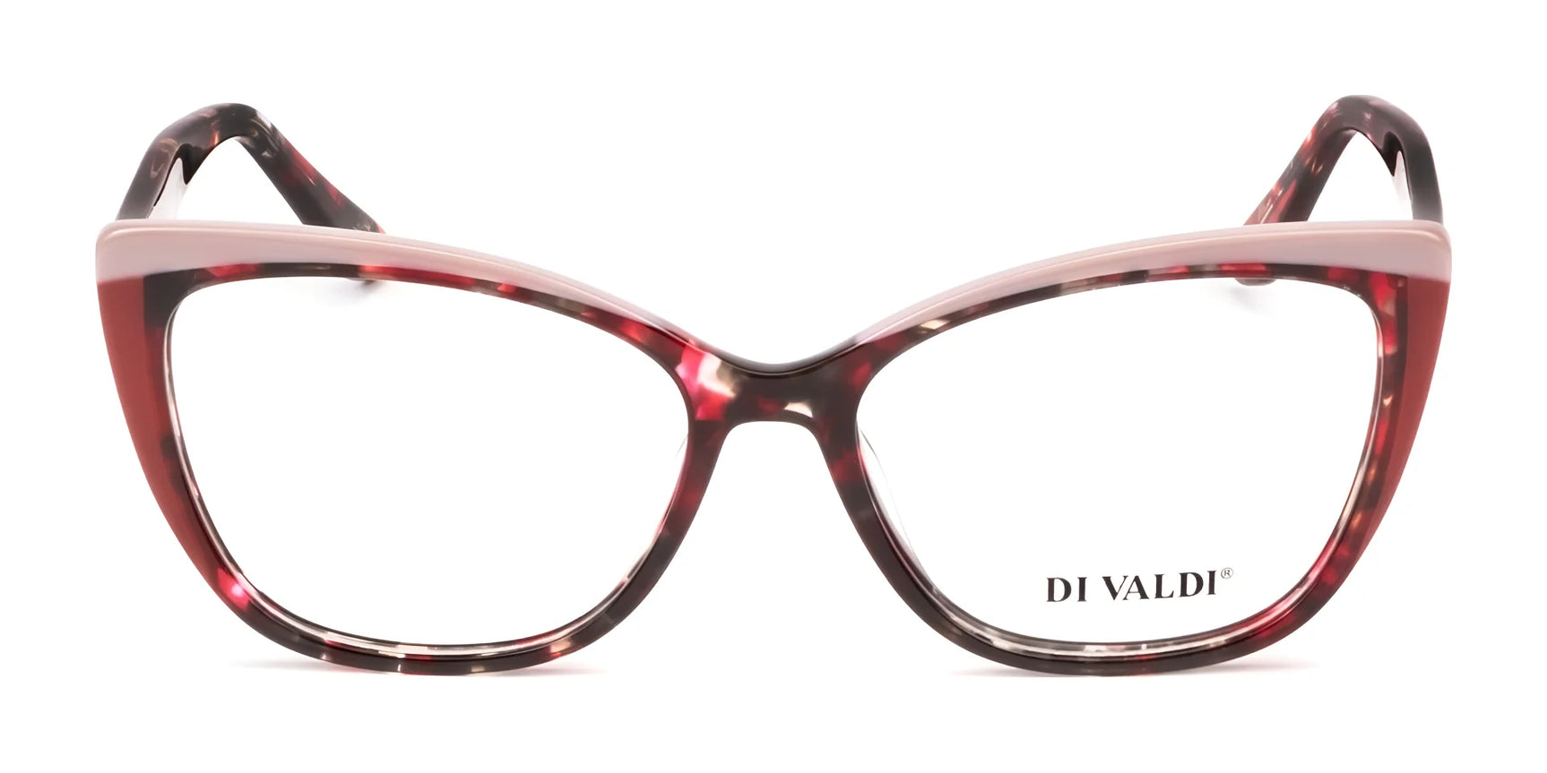 The Di Valdi DVO8242 Eyeglasses feature a chic cat-eye tortoiseshell frame with pink top-rim accents, showcasing luxury style and the Di Valdi brand. The Di Valdi DVO8242 Eyeglasses feature a chic cat-eye tortoiseshell frame with pink top-rim accents, showcasing luxury style and the Di Valdi brand.