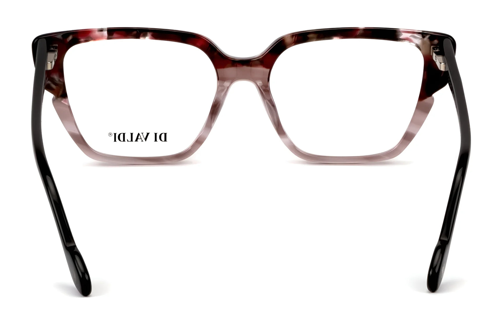 Di Valdi DVO8247 Eyeglasses | Size 51 by Di Valdi, featuring square tortoiseshell frames with wide arms, shown prescription-ready from behind on a white background. Di Valdi DVO8247 Eyeglasses | Size 51 by Di Valdi, featuring square tortoiseshell frames with wide arms, shown prescription-ready from behind on a white background.