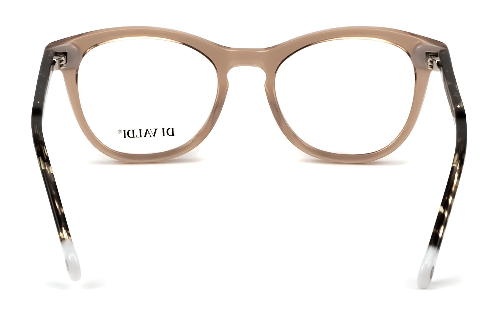 Di Valdi DVO8252 Eyeglasses by Di Valdi feature a beige full-rim frame with clear lenses and black-to-white gradient arms, shown from the front. Di Valdi DVO8252 Eyeglasses by Di Valdi feature a beige full-rim frame with clear lenses and black-to-white gradient arms, shown from the front.