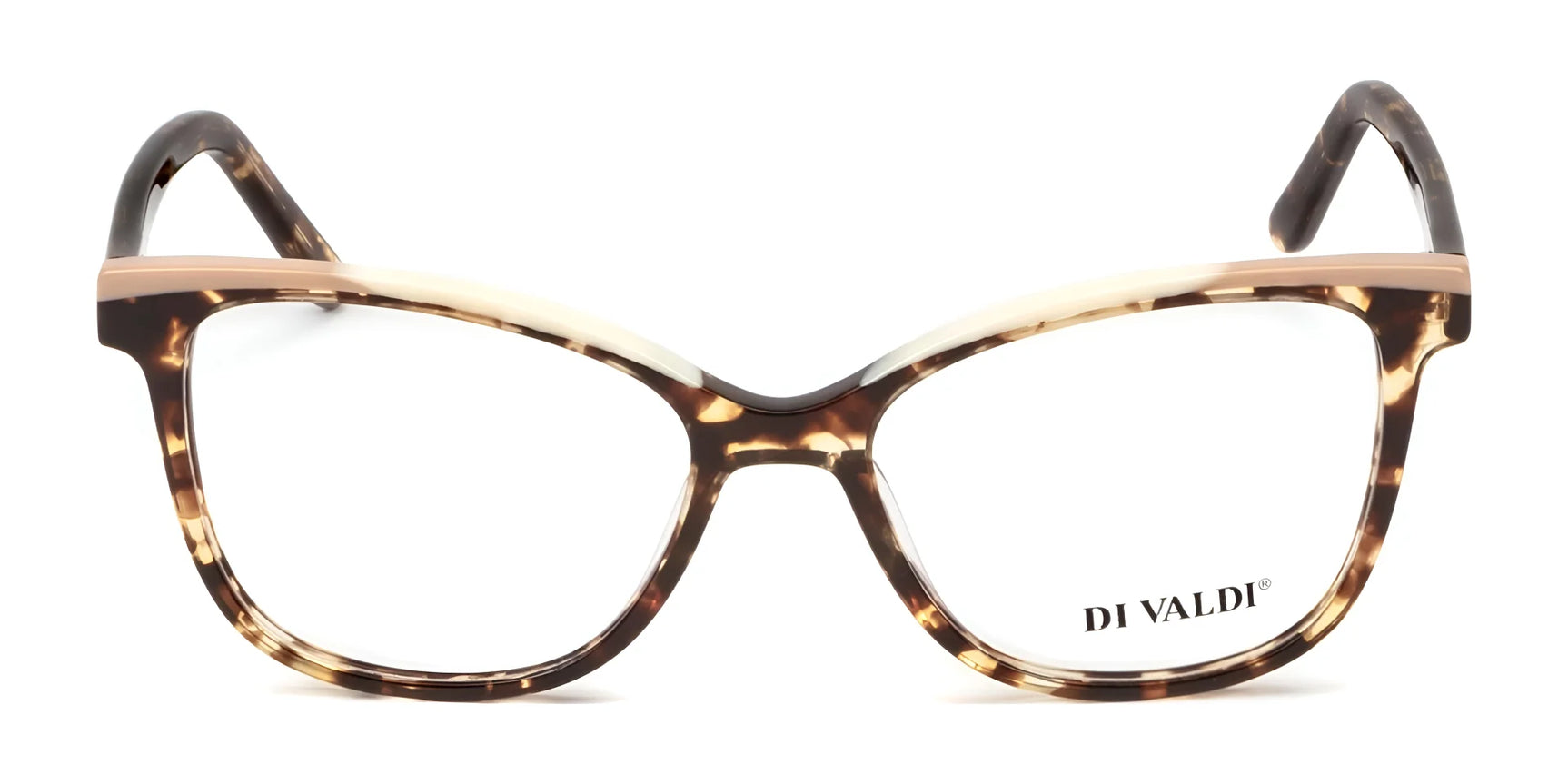 The Di Valdi DVO8254 Eyeglasses feature tortoiseshell cat-eye frames, clear lenses, and "DI VALDI" branding on the right lens for a stylish, sophisticated look. The Di Valdi DVO8254 Eyeglasses feature tortoiseshell cat-eye frames, clear lenses, and "DI VALDI" branding on the right lens for a stylish, sophisticated look.