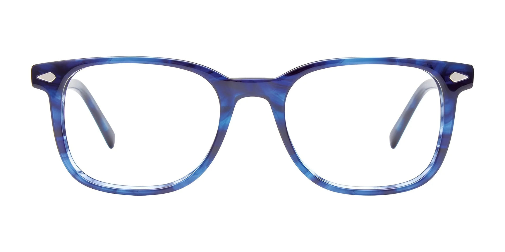 Easy3Clip EC653 eyeglasses, size 51, feature a blue square marble pattern viewed from the front and EasyClip technology for effortless transition to clip-on sunglasses. Easy3Clip EC653 eyeglasses, size 51, feature a blue square marble pattern viewed from the front and EasyClip technology for effortless transition to clip-on sunglasses.