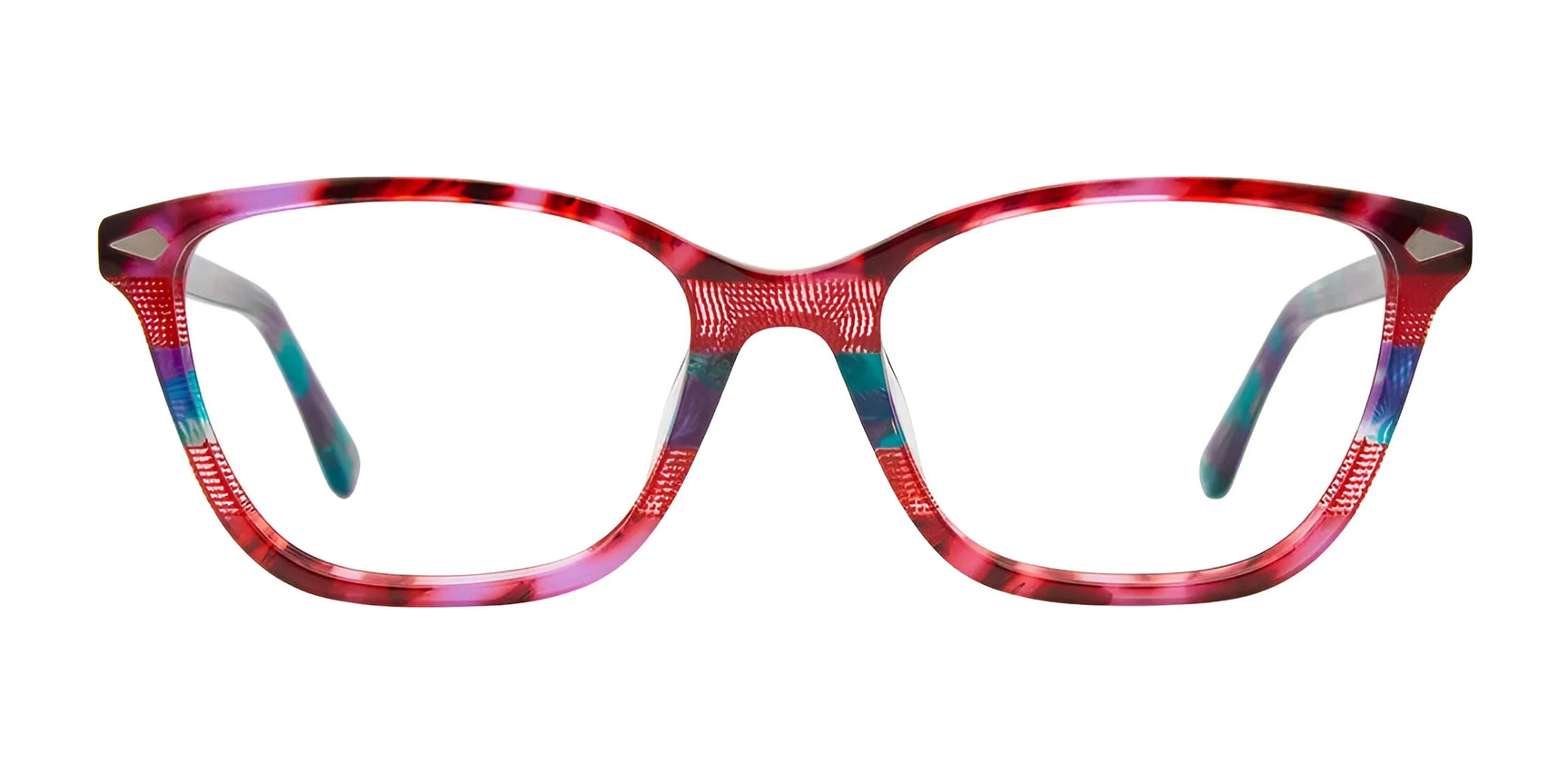 The Easy3Clip EC697 eyeglasses, available in size 51, boast red and purple translucent frames with patterned temples. Transform them instantly for sunny days using the clip-on sunglasses with polarized lenses for clear vision and style. The Easy3Clip EC697 eyeglasses, available in size 51, boast red and purple translucent frames with patterned temples. Transform them instantly for sunny days using the clip-on sunglasses with polarized lenses for clear vision and style.