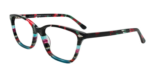 Easy3Clip EC697 Eyeglasses with Clip-on Sunglasses / Size 51 / Red & Black & Teal