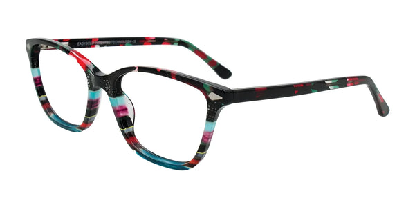 Easy3Clip EC697 Eyeglasses with Clip-on Sunglasses | Size 51 / Red & Black & Teal