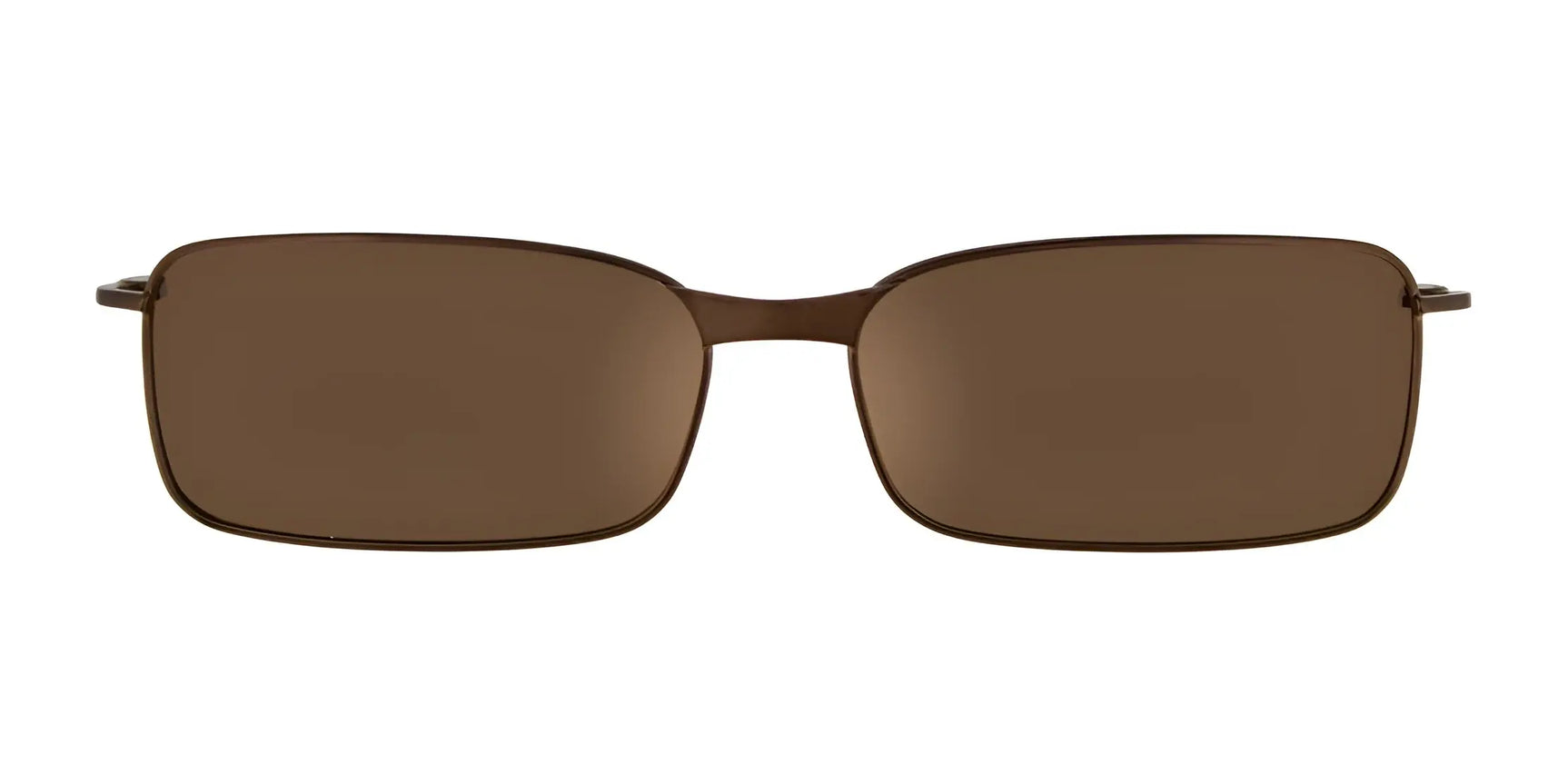 EasyClip EC185 Eyeglasses with Clip-on Sunglasses, size 48, feature a rectangular thin metal frame in brown. Shown on a white background. Prescription ready for your convenience. EasyClip EC185 Eyeglasses with Clip-on Sunglasses, size 48, feature a rectangular thin metal frame in brown. Shown on a white background. Prescription ready for your convenience.