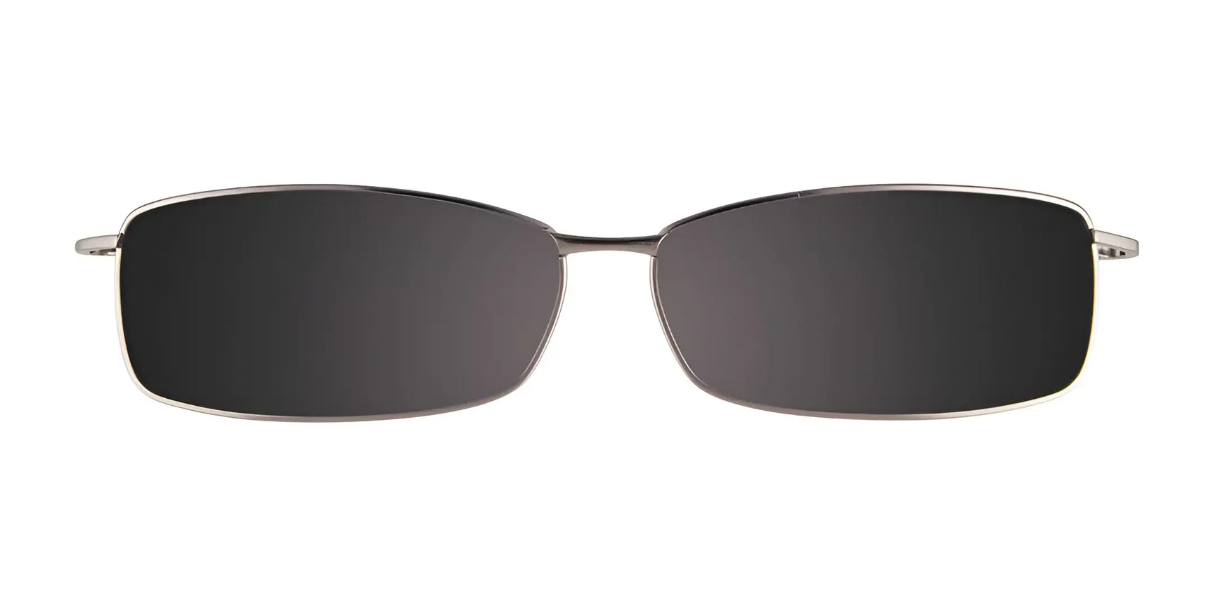 EasyClip EC190 Eyeglasses with Clip-on Sunglasses by EasyClip, size 48, featuring thin silver metal frames and rectangular black polarized clip-on lenses on a white background. EasyClip EC190 Eyeglasses with Clip-on Sunglasses by EasyClip, size 48, featuring thin silver metal frames and rectangular black polarized clip-on lenses on a white background.