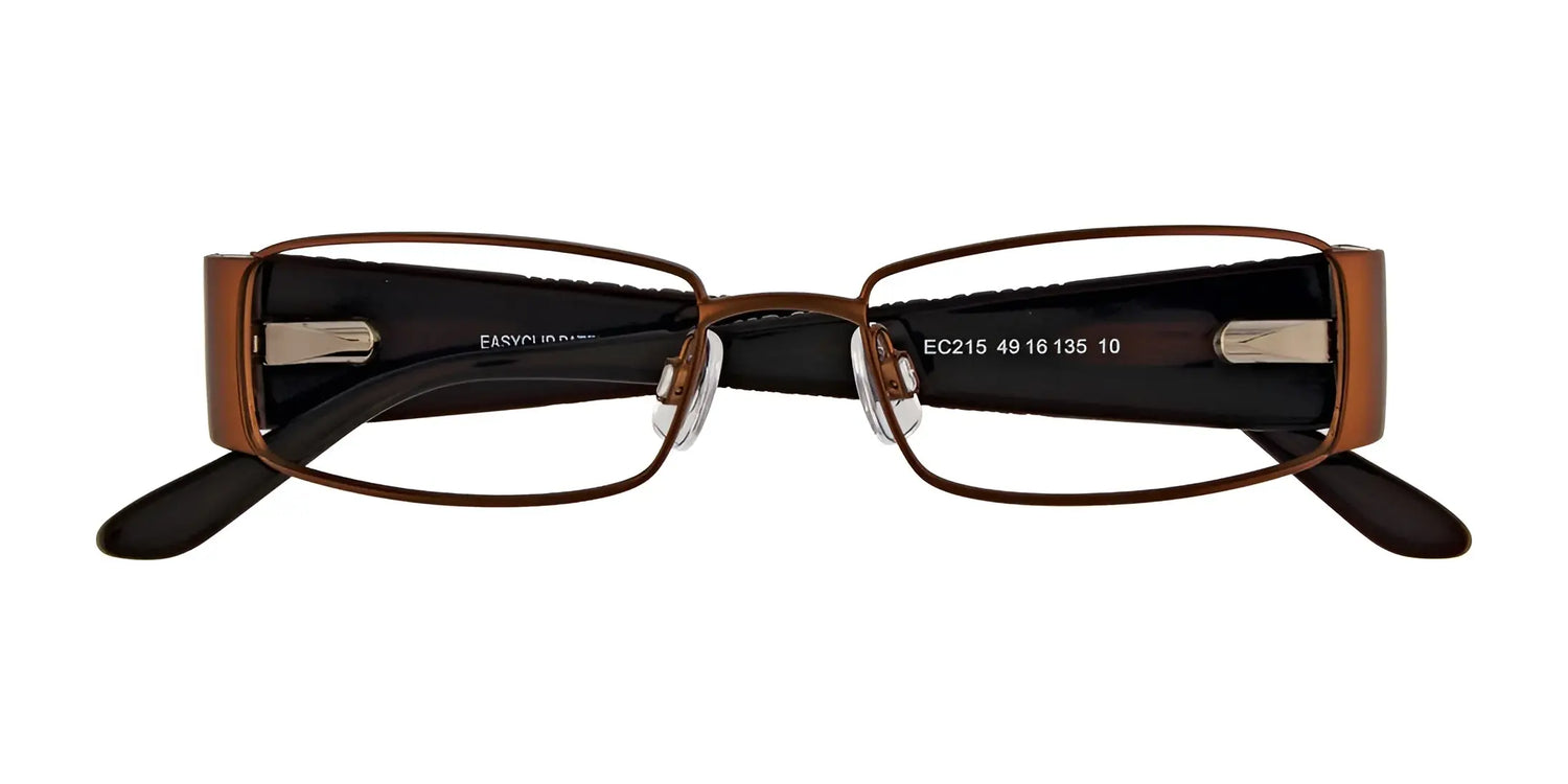 EasyClip EC215 Eyeglasses with Clip-on Sunglasses | Size 49 by EasyClip, shown front-facing on a white background, feature rectangular brown frames with black inner arms and innovative clip-on technology for easy sun protection. EasyClip EC215 Eyeglasses with Clip-on Sunglasses | Size 49 by EasyClip, shown front-facing on a white background, feature rectangular brown frames with black inner arms and innovative clip-on technology for easy sun protection.