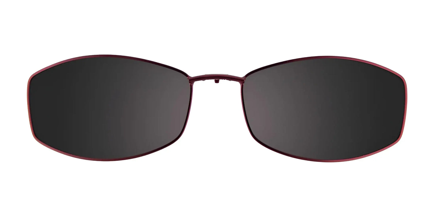 EasyClip EC250 Eyeglasses with Clip-on Sunglasses, Size 52, by EasyClip—featuring a thin red metal frame and dark lenses for a bold fashion statement. Shown from the front on a white background. EasyClip EC250 Eyeglasses with Clip-on Sunglasses, Size 52, by EasyClip—featuring a thin red metal frame and dark lenses for a bold fashion statement. Shown from the front on a white background.