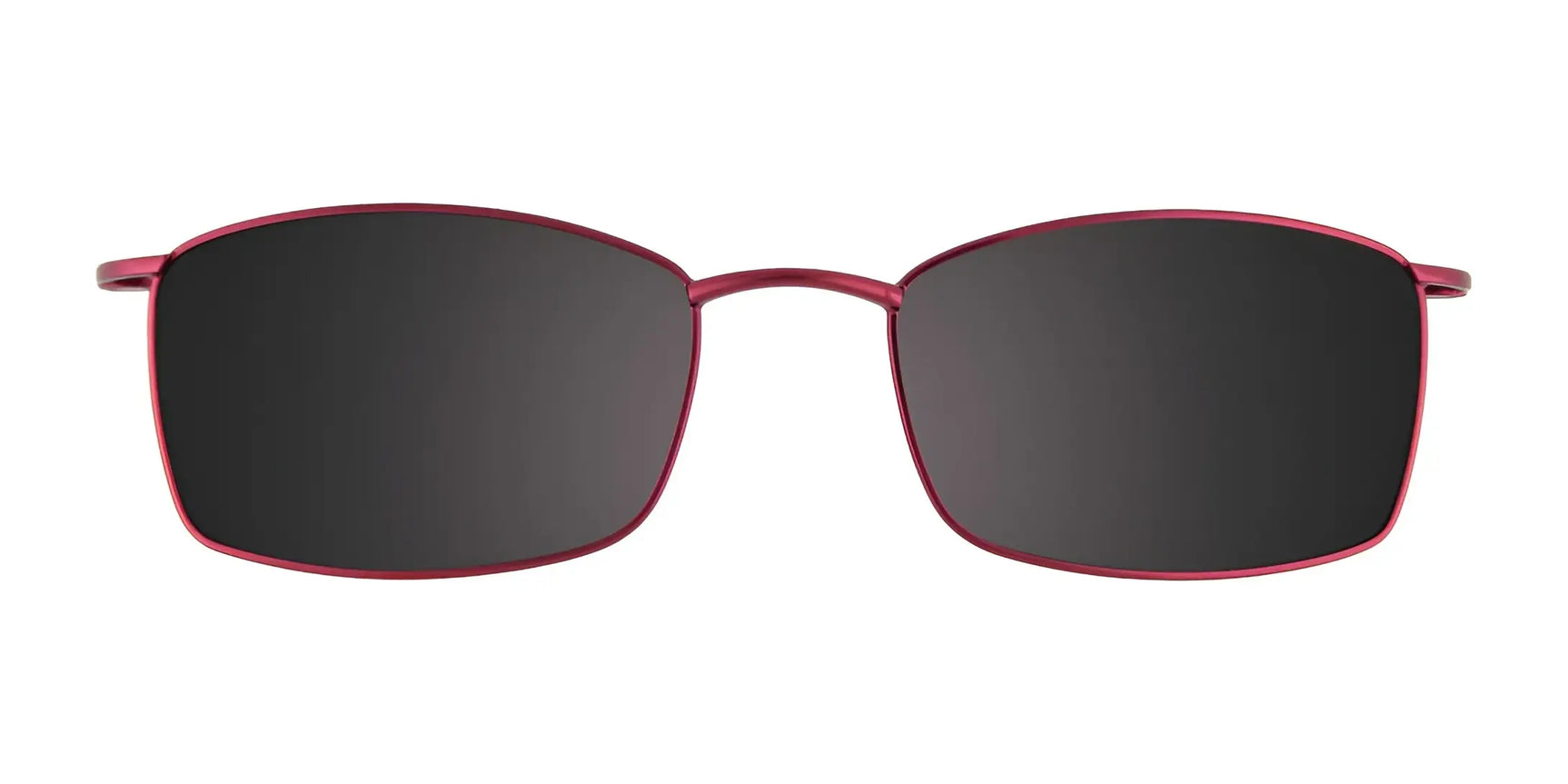EasyClip EC254 Eyeglasses with Clip-on Sunglasses by EasyClip, Size 48, feature a thin red frame and rectangular black lenses, shown on a white background. EasyClip EC254 Eyeglasses with Clip-on Sunglasses by EasyClip, Size 48, feature a thin red frame and rectangular black lenses, shown on a white background.
