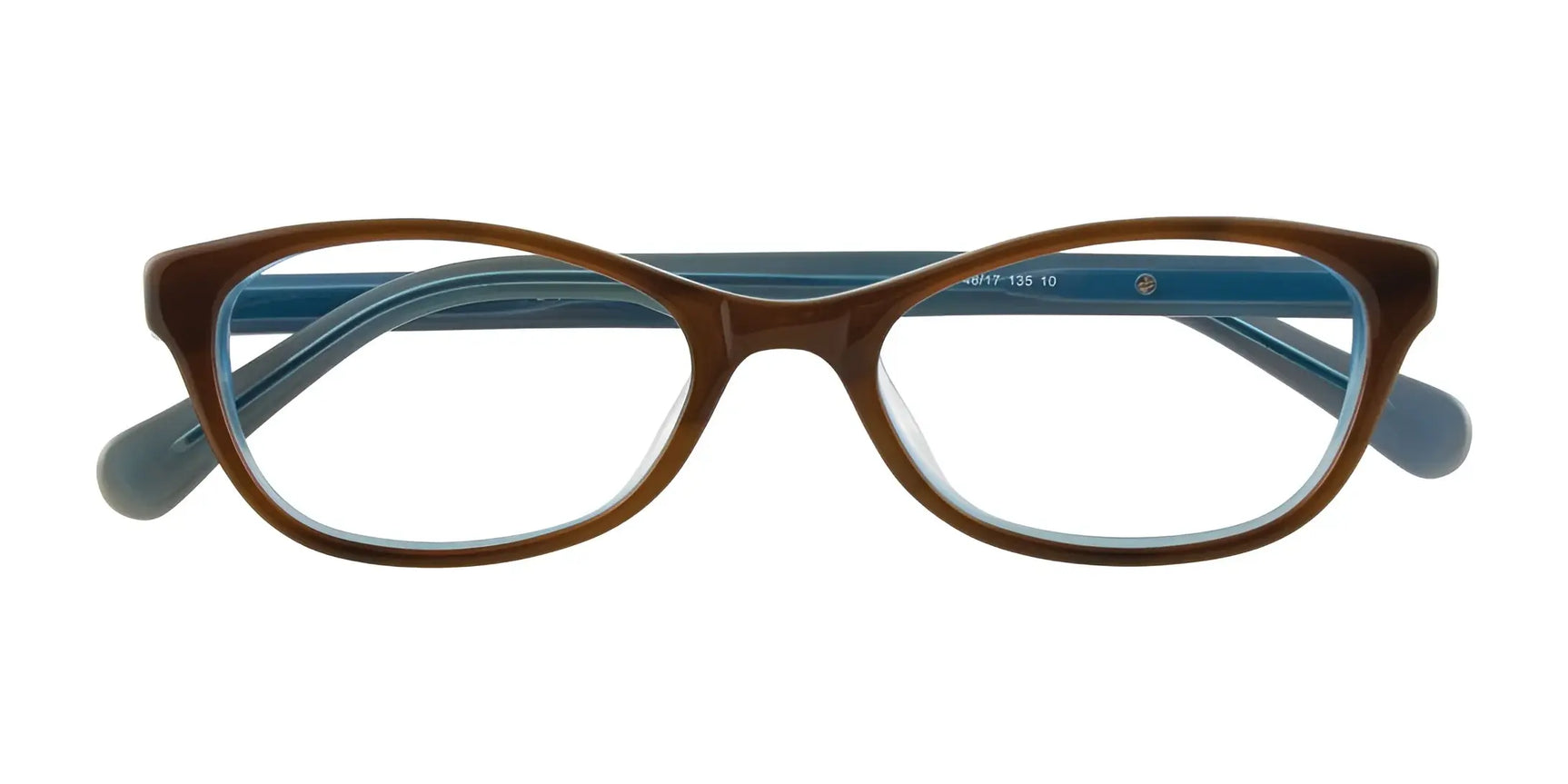 Front view of EasyClip EC286 Eyeglasses with Clip-on Sunglasses, size 48, in brown and blue rectangular frames with clear lenses by EasyClip, shown on a white background. Front view of EasyClip EC286 Eyeglasses with Clip-on Sunglasses, size 48, in brown and blue rectangular frames with clear lenses by EasyClip, shown on a white background.