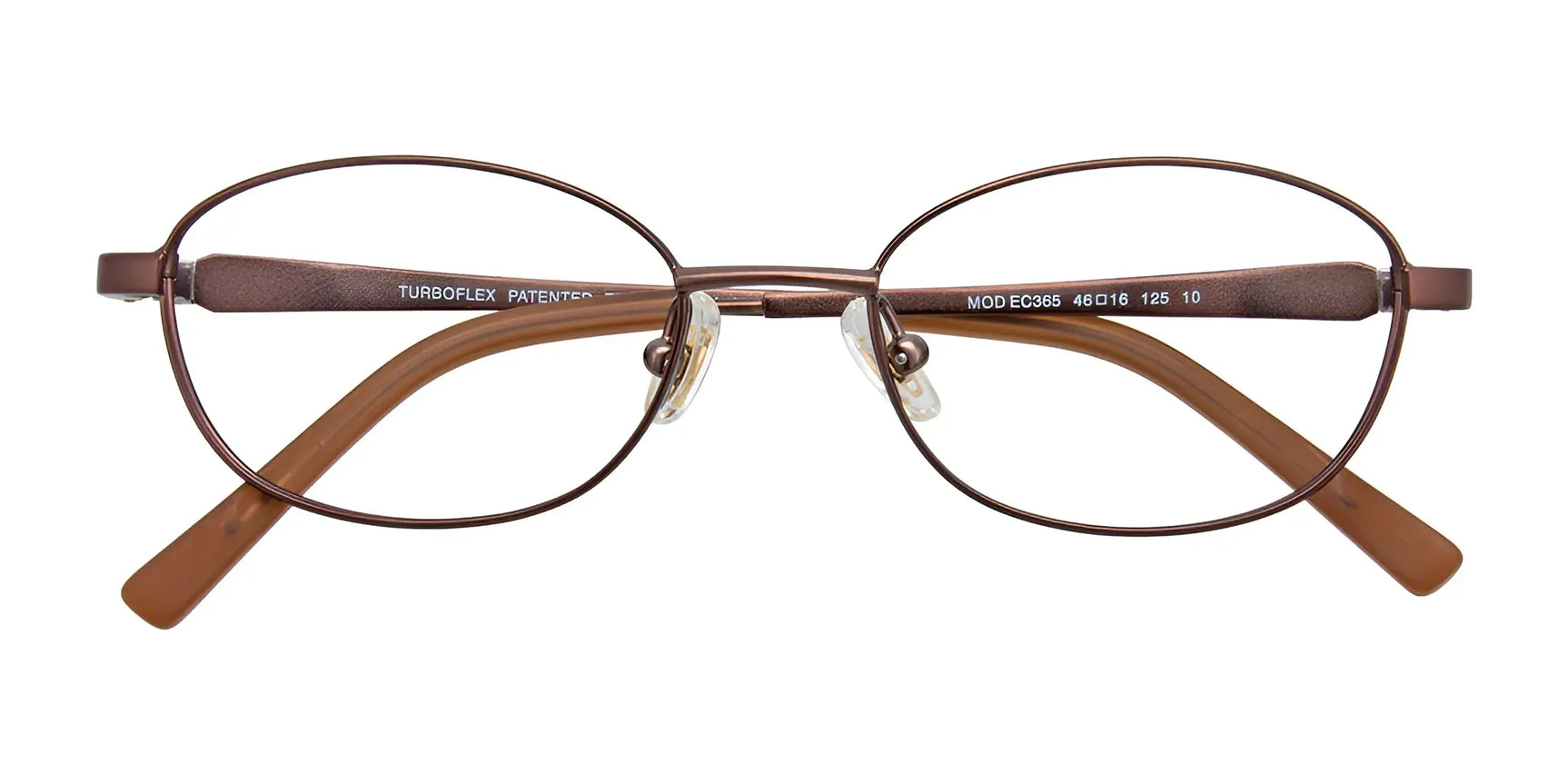 EasyClip EC365 Eyeglasses (Size 46) by EasyClip feature brown oval thin metal frames with adjustable nose pads, crafted from quality materials. Prescription ready and shown on a white background for a stylish look. EasyClip EC365 Eyeglasses (Size 46) by EasyClip feature brown oval thin metal frames with adjustable nose pads, crafted from quality materials. Prescription ready and shown on a white background for a stylish look.