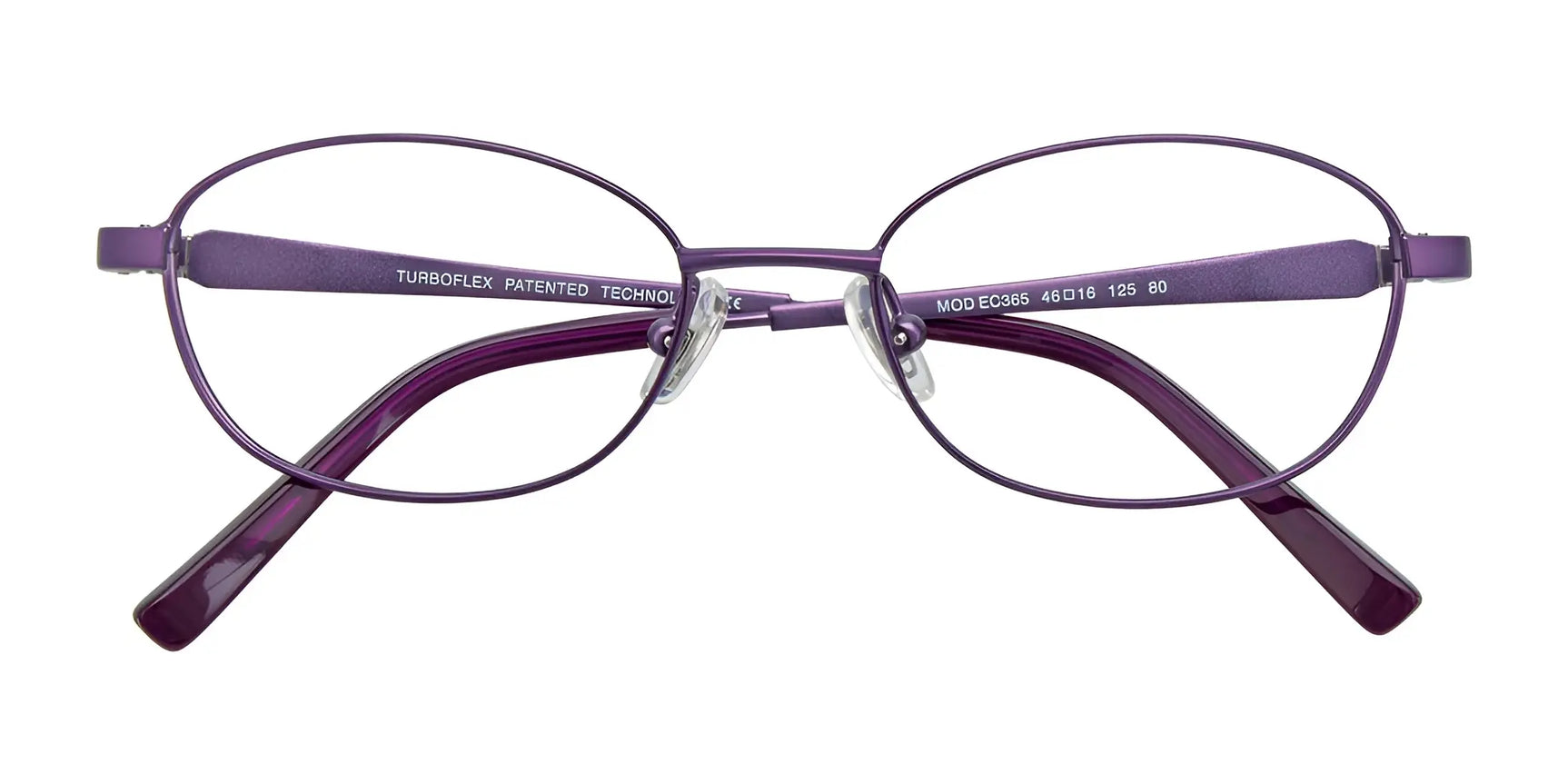 Front view of EasyClip EC365 Eyeglasses | Size 46 by EasyClip, featuring purple oval frames crafted from quality materials with clear nose pads, shown on a white background. These stylish eyeglasses are prescription ready. Front view of EasyClip EC365 Eyeglasses | Size 46 by EasyClip, featuring purple oval frames crafted from quality materials with clear nose pads, shown on a white background. These stylish eyeglasses are prescription ready.