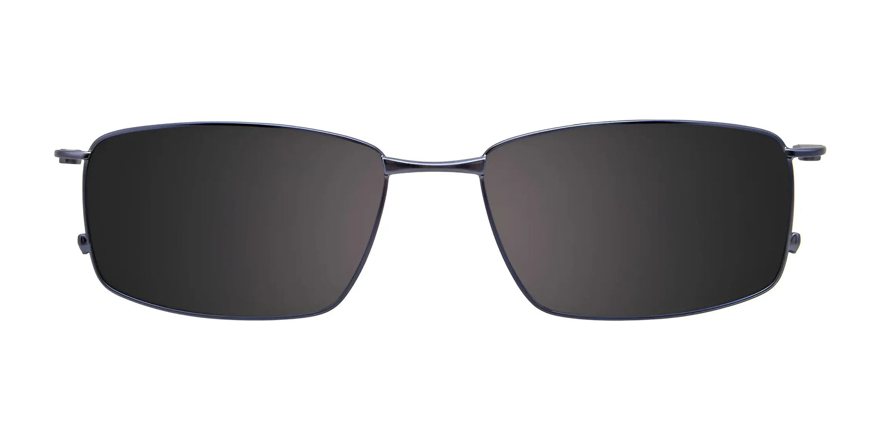 Front view of EasyClip EC371 Eyeglasses with clip-on polarized dark lenses and thin black metal frames by EasyClip on a white background. Front view of EasyClip EC371 Eyeglasses with clip-on polarized dark lenses and thin black metal frames by EasyClip on a white background.