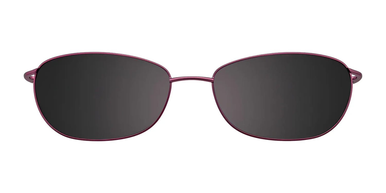 Front view of EasyClip EC391 Eyeglasses with Clip-on Sunglasses, featuring dark lenses and thin purple metal frames by EasyClip, shown on a white background. Front view of EasyClip EC391 Eyeglasses with Clip-on Sunglasses, featuring dark lenses and thin purple metal frames by EasyClip, shown on a white background.