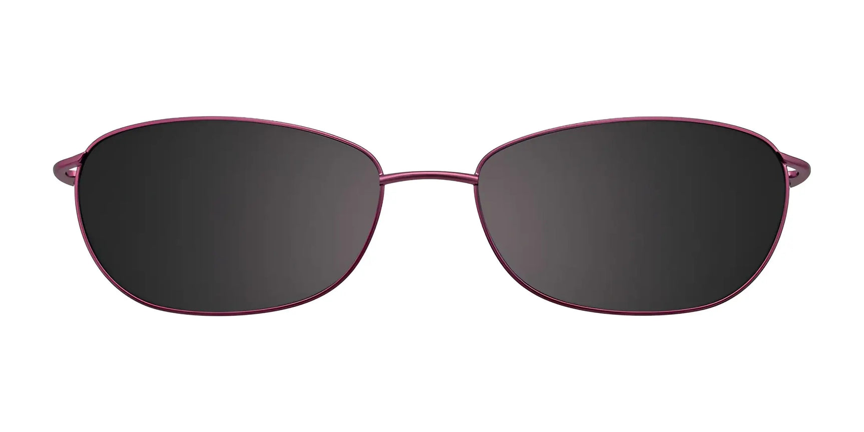 Front view of EasyClip EC391 Eyeglasses with Clip-on Sunglasses, featuring dark lenses and thin purple metal frames by EasyClip, shown on a white background. Front view of EasyClip EC391 Eyeglasses with Clip-on Sunglasses, featuring dark lenses and thin purple metal frames by EasyClip, shown on a white background.