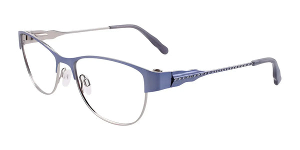 EasyClip EC405 Eyeglasses with Clip-on Sunglasses | Size 52 / Satin Light Blue & Shiny Silver