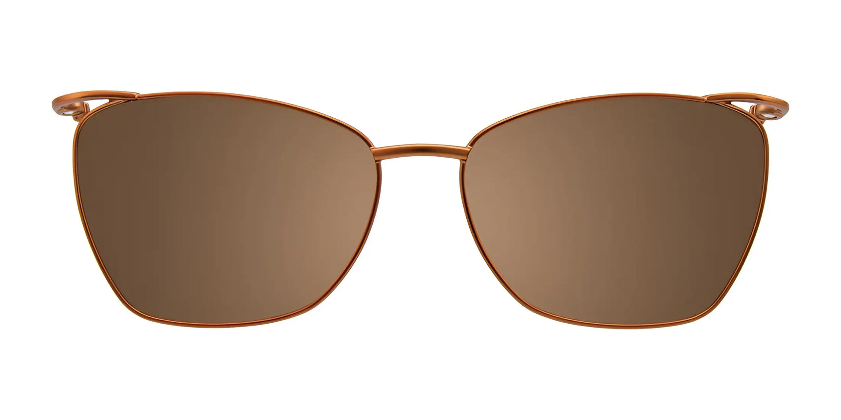 EasyClip EC407 Eyeglasses with brown square-shaped clip-on sunglasses feature a thin metal frame and are shown from the front on a white background. Brand: EasyClip. Size: 53. EasyClip EC407 Eyeglasses with brown square-shaped clip-on sunglasses feature a thin metal frame and are shown from the front on a white background. Brand: EasyClip. Size: 53.