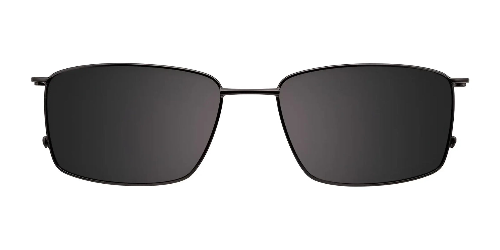 EasyClip EC408 Eyeglasses with Clip-on Sunglasses (Size 53) by EasyClip, featuring black rectangular frames and dark clip-on lenses, displayed from the front on a white background. EasyClip EC408 Eyeglasses with Clip-on Sunglasses (Size 53) by EasyClip, featuring black rectangular frames and dark clip-on lenses, displayed from the front on a white background.