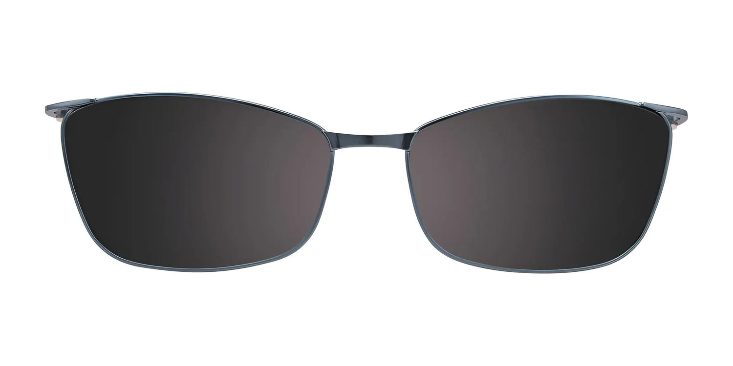 EasyClip EC415 eyeglasses with clip-on sunglasses, size 51, feature black rectangular thin metal frames and are displayed from the front on a white background. EasyClip EC415 eyeglasses with clip-on sunglasses, size 51, feature black rectangular thin metal frames and are displayed from the front on a white background.