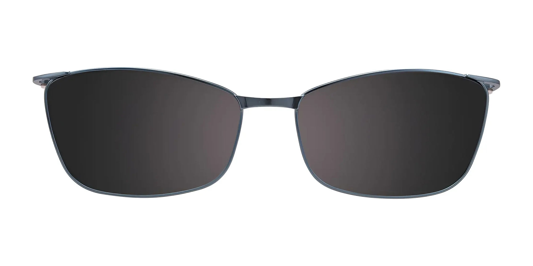 EasyClip EC415 eyeglasses with clip-on sunglasses, size 51, feature black rectangular thin metal frames and are displayed from the front on a white background. EasyClip EC415 eyeglasses with clip-on sunglasses, size 51, feature black rectangular thin metal frames and are displayed from the front on a white background.