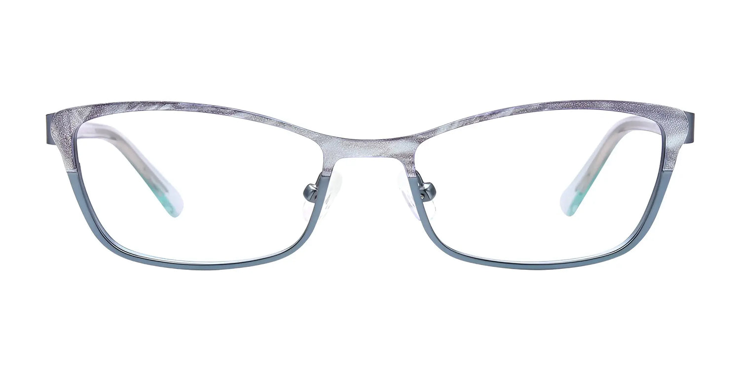 EasyClip EC415 Eyeglasses with Clip-on Sunglasses in gray and silver cat-eye style, shown with clear lenses on a white background. These EasyClip frames offer convenient compatibility with clip-on sunglasses. Size 51. EasyClip EC415 Eyeglasses with Clip-on Sunglasses in gray and silver cat-eye style, shown with clear lenses on a white background. These EasyClip frames offer convenient compatibility with clip-on sunglasses. Size 51.