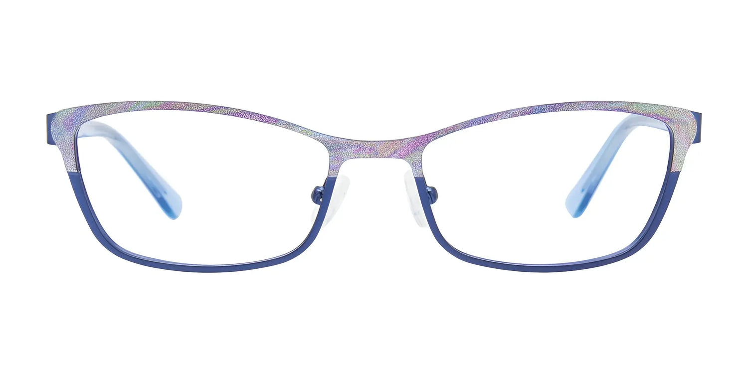 EasyClip EC415 Eyeglasses, size 51, feature a blue and purple rectangular frame with a subtle iridescent top half. Includes clip-on sunglasses for instant polarized sun protection. Brand: EasyClip. EasyClip EC415 Eyeglasses, size 51, feature a blue and purple rectangular frame with a subtle iridescent top half. Includes clip-on sunglasses for instant polarized sun protection. Brand: EasyClip.