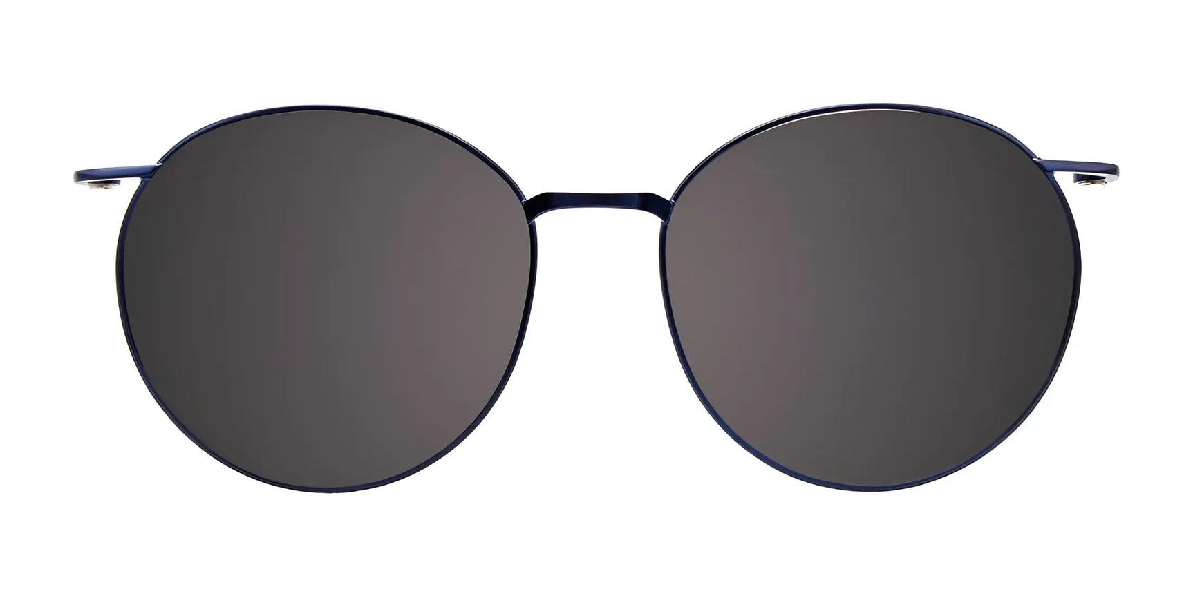 EasyClip EC422 Eyeglasses with Clip-on Sunglasses by EasyClip feature sleek round black frames with polarized lenses for enhanced clarity, offering stylish and convenient sun protection. Size 51. Displayed on a clean white background. EasyClip EC422 Eyeglasses with Clip-on Sunglasses by EasyClip feature sleek round black frames with polarized lenses for enhanced clarity, offering stylish and convenient sun protection. Size 51. Displayed on a clean white background.