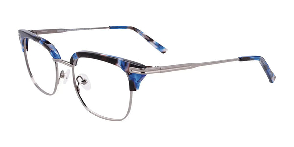 EasyClip EC423 Eyeglasses with Clip-on Sunglasses | Size 49 / Blue Marbled & Gunmetal