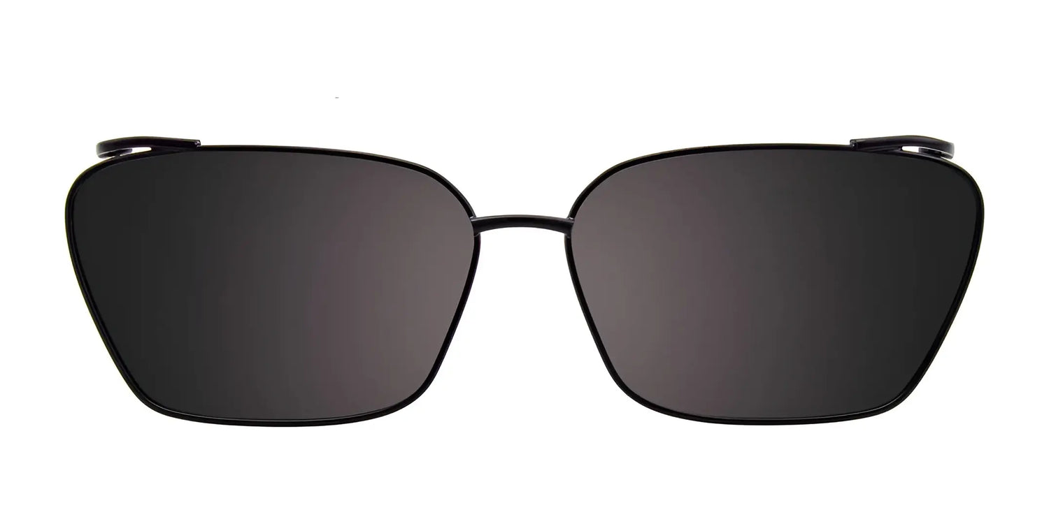 EasyClip EC424 Eyeglasses with Clip-on Sunglasses (Size 50) by EasyClip, featuring thin metal frames in a black square design, displayed from the front on a white background. EasyClip EC424 Eyeglasses with Clip-on Sunglasses (Size 50) by EasyClip, featuring thin metal frames in a black square design, displayed from the front on a white background.