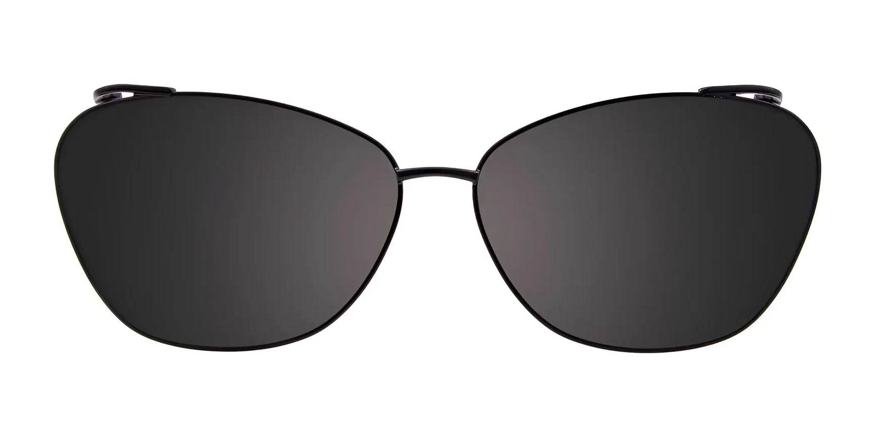 EasyClip EC425 Eyeglasses with Clip-on polarized sunglasses, cat-eye shape and dark lenses by EasyClip, shown on a white background. EasyClip EC425 Eyeglasses with Clip-on polarized sunglasses, cat-eye shape and dark lenses by EasyClip, shown on a white background.