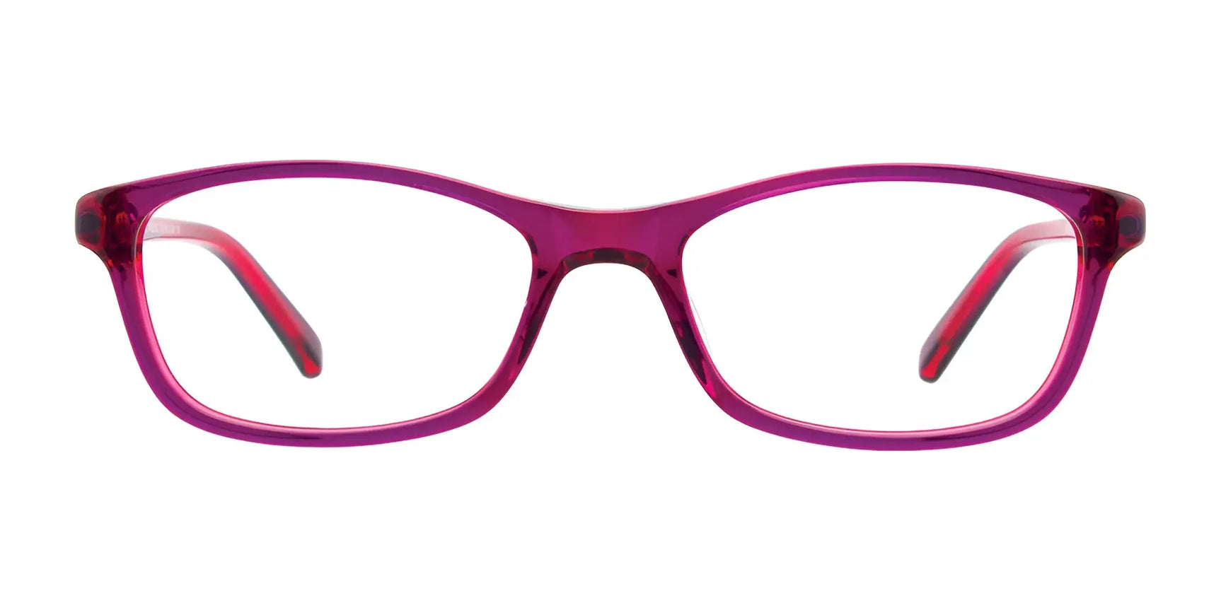 The EasyClip EC432 Eyeglasses | Size 48 by EasyClip feature rectangular pink frames with a modern design, shown front-facing on a white background. The EasyClip EC432 Eyeglasses | Size 48 by EasyClip feature rectangular pink frames with a modern design, shown front-facing on a white background.