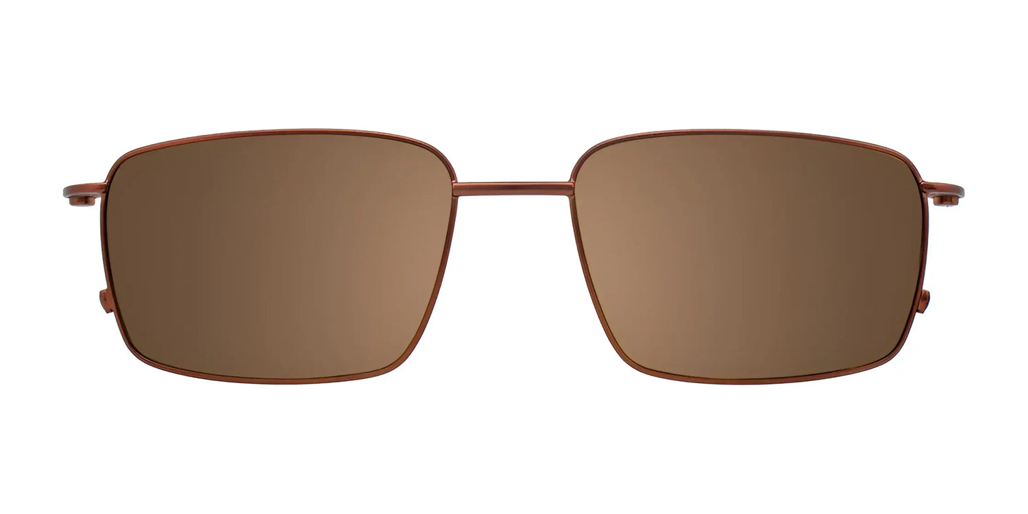 Front view of EasyClip EC436 Eyeglasses with Clip-on Sunglasses in size 55, featuring a thin metal frame and brown tinted lenses by EasyClip. Front view of EasyClip EC436 Eyeglasses with Clip-on Sunglasses in size 55, featuring a thin metal frame and brown tinted lenses by EasyClip.