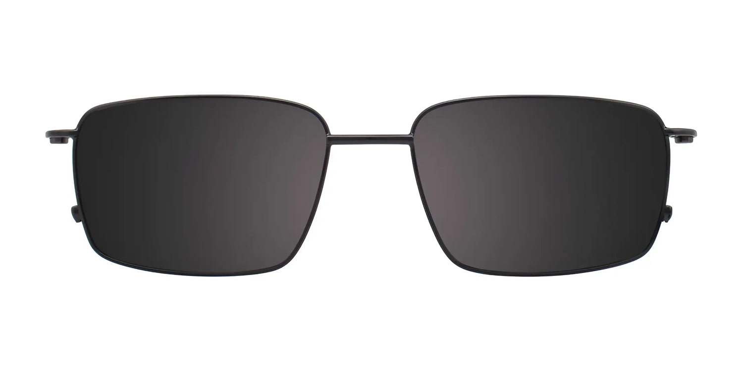 EasyClip EC436 Eyeglasses with Clip-on Sunglasses (Size 55) by EasyClip, shown front-facing on a white background, featuring a black rectangular shape and thin metal frames. EasyClip EC436 Eyeglasses with Clip-on Sunglasses (Size 55) by EasyClip, shown front-facing on a white background, featuring a black rectangular shape and thin metal frames.