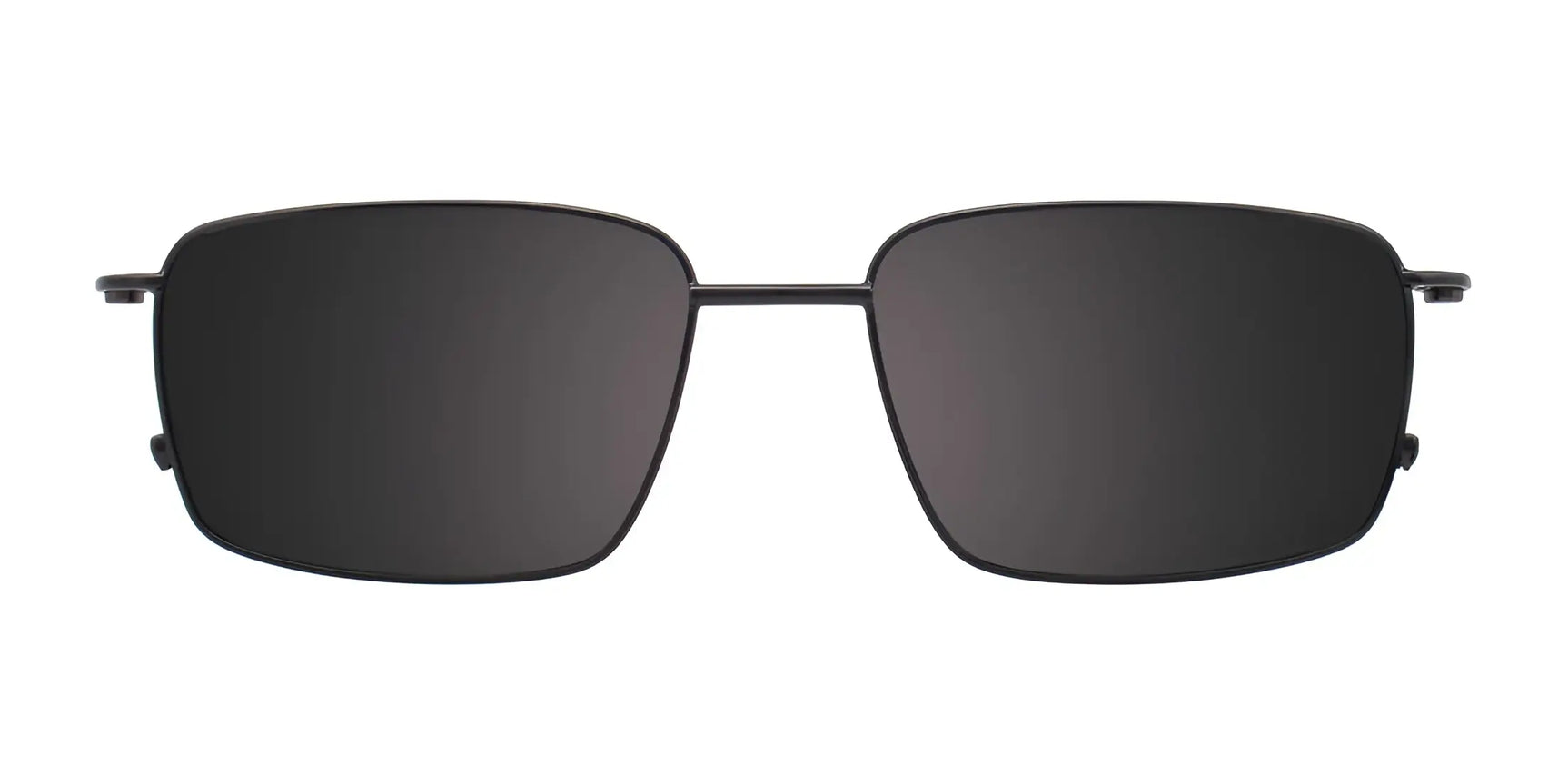 EasyClip EC436 Eyeglasses with Clip-on Sunglasses (Size 55) by EasyClip, shown front-facing on a white background, featuring a black rectangular shape and thin metal frames. EasyClip EC436 Eyeglasses with Clip-on Sunglasses (Size 55) by EasyClip, shown front-facing on a white background, featuring a black rectangular shape and thin metal frames.