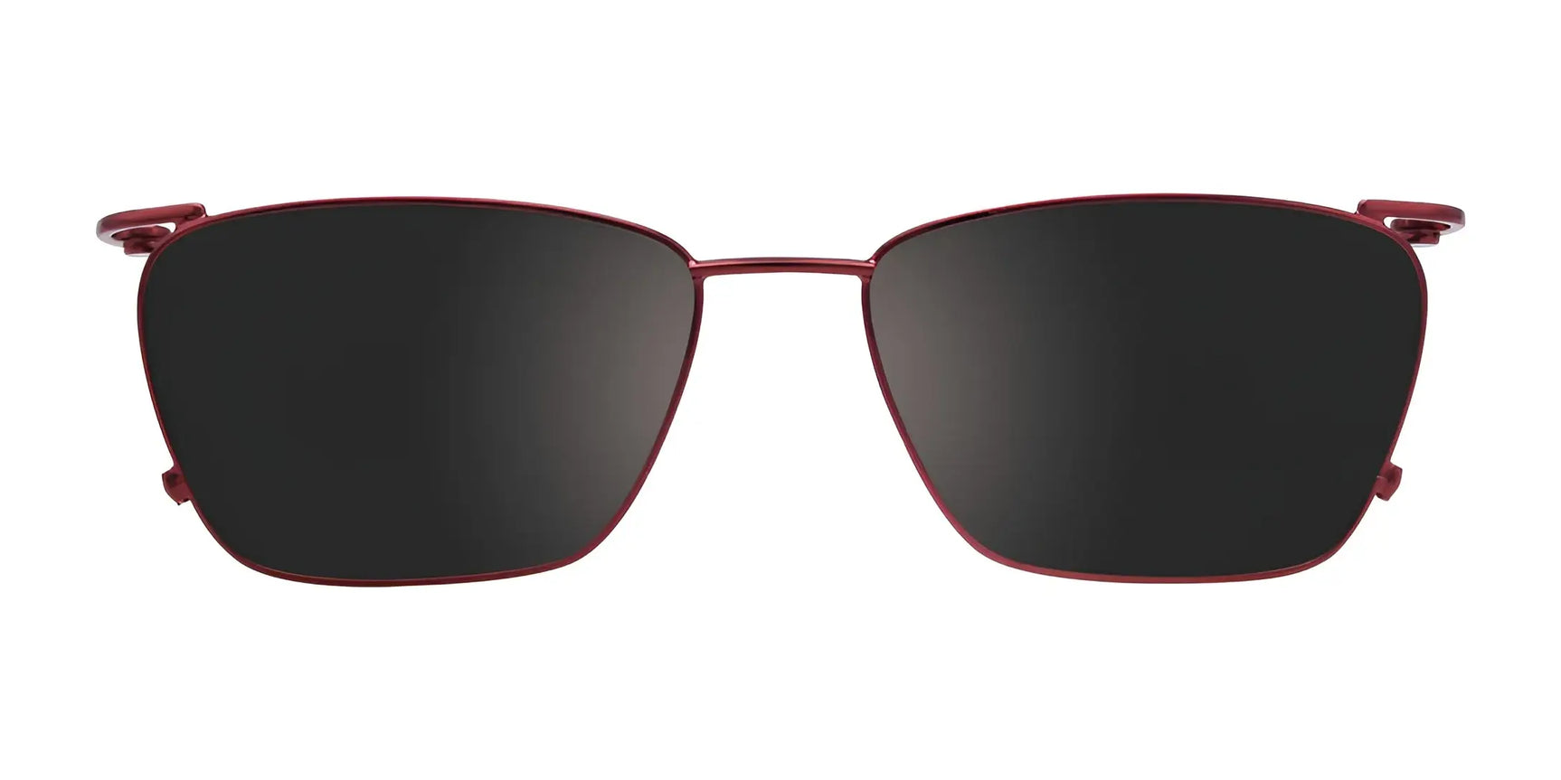 EasyClip EC455 Eyeglasses with Clip-on Sunglasses (Size 53) by EasyClip feature thin, dark red rectangular metal frames and black lenses for stylish UV protection, shown against a white background. EasyClip EC455 Eyeglasses with Clip-on Sunglasses (Size 53) by EasyClip feature thin, dark red rectangular metal frames and black lenses for stylish UV protection, shown against a white background.