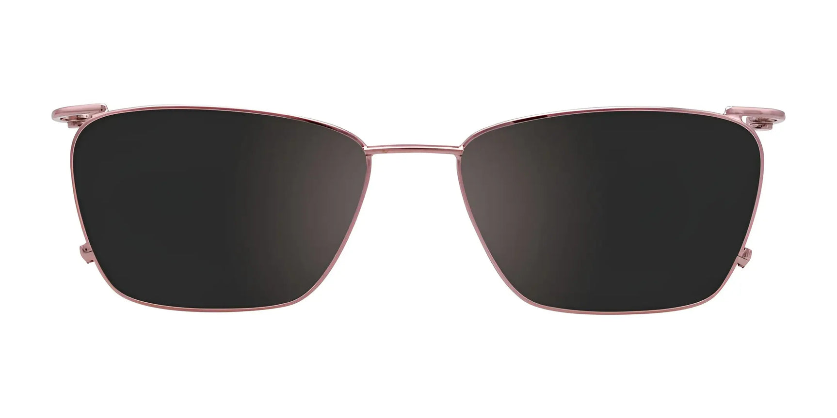 EasyClip EC455 Eyeglasses with Clip-on Sunglasses (Size 53) by EasyClip feature square black lenses, thin pink metal frames, and UV protection for added safety. Shown from the front. EasyClip EC455 Eyeglasses with Clip-on Sunglasses (Size 53) by EasyClip feature square black lenses, thin pink metal frames, and UV protection for added safety. Shown from the front.