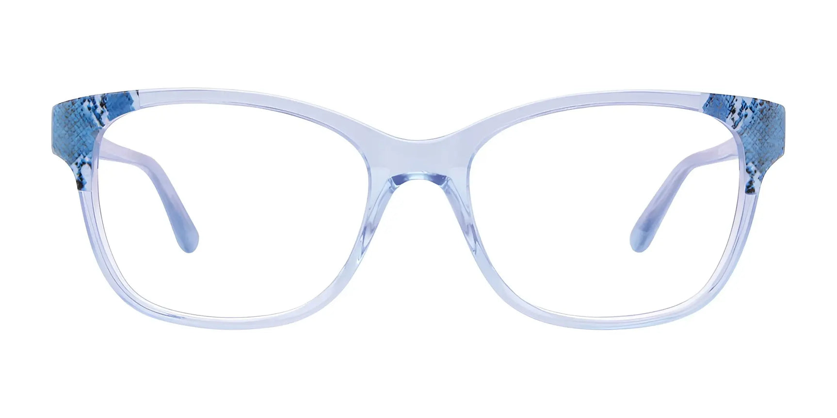 The EasyClip EC464 Eyeglasses with Clip-on Sunglasses (Size 53) by EasyClip feature a light blue frame, subtle snake-skin patterned temple edges, and include clip-on sunglasses for versatile style and convenience. The EasyClip EC464 Eyeglasses with Clip-on Sunglasses (Size 53) by EasyClip feature a light blue frame, subtle snake-skin patterned temple edges, and include clip-on sunglasses for versatile style and convenience.