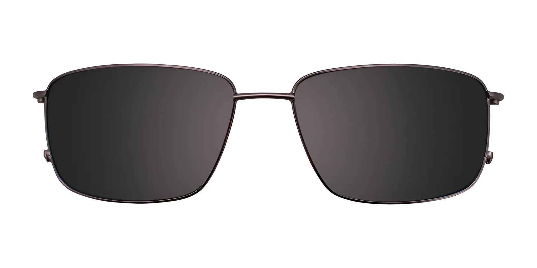 EasyClip EC465 Eyeglasses with Clip-on Sunglasses, size 54, by EasyClip, feature a rectangular thin metal frame in black with dark polarized clip-on lenses. Shown on a white background. EasyClip EC465 Eyeglasses with Clip-on Sunglasses, size 54, by EasyClip, feature a rectangular thin metal frame in black with dark polarized clip-on lenses. Shown on a white background.